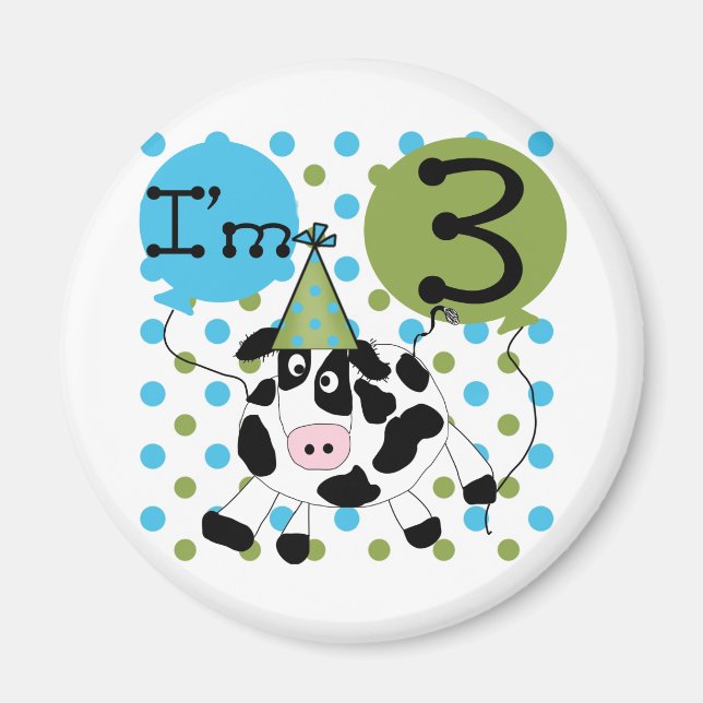 Imã Camisetas e presentes de aniversário de 3 anos de  (Frente)