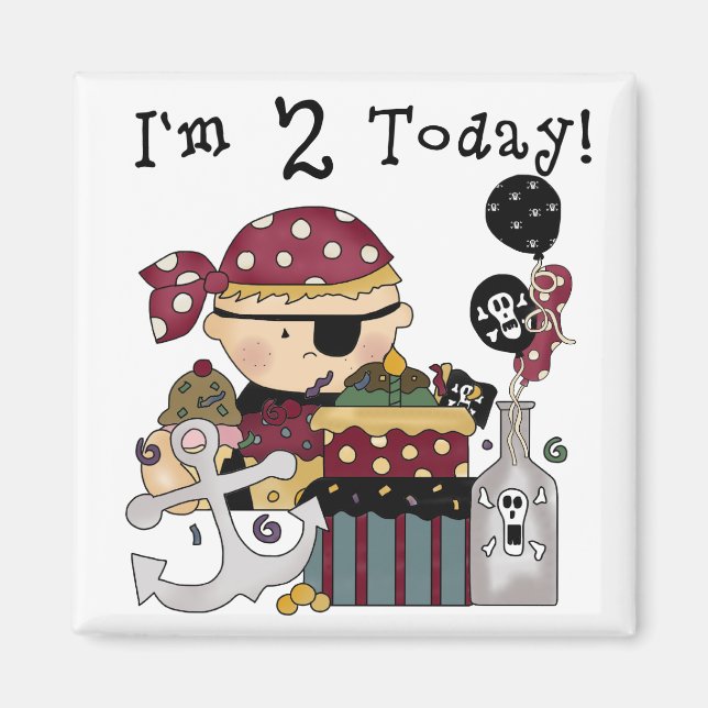 Imã Camisetas e presentes piratas do segundo aniversár (Frente)