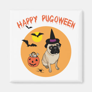 Imã Camisetas felizes do Pug de Pugoween o Dia das