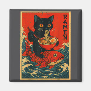 Imã Camisetas Gráficas Japonesas Black Cat Ramen Para