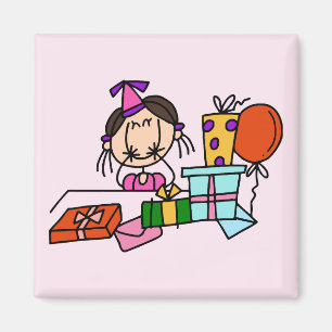Imã Camisetas Menina de Cabelo Castanho Com Presentes