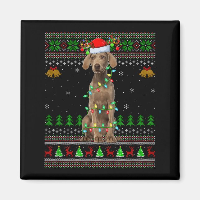 Imã Camisolas de Natal Feias de Cachorro Weimaraner Fé (Frente)