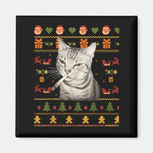 Imã Camisolas Feias de Natal para Memes de Gato Fumant