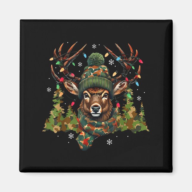 Imã Camo Hunting Reindeer Deer Xmas Lights Christmas H (Frente)