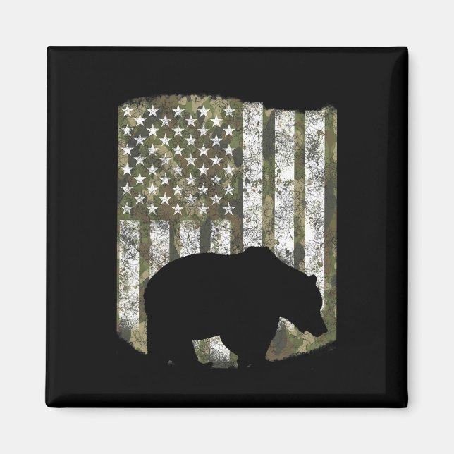 Imã Camo USA Flag Bear Grizzly Camoflage Hunter (Frente)