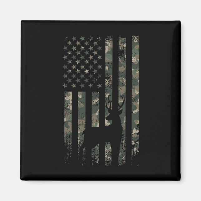 Imã Camo USA Flag Deer Elk Buck Camouflage Hunting Hun (Frente)