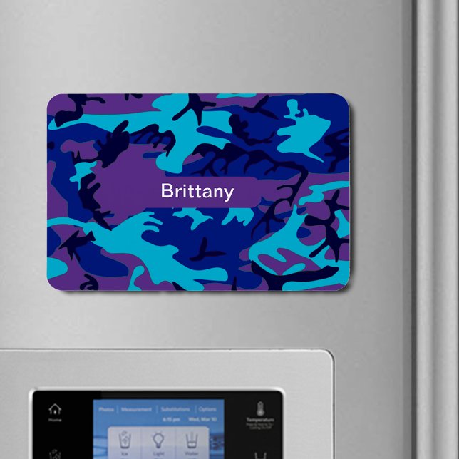 Ímã Camouflage Dark Blue & Purple Patterno Add Name (Camouflage Dark Blue & Purple Pattern Add Name Magnet)
