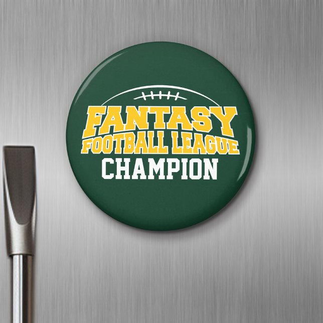 Imã Campeão de Futebol da Fantasy - Dourado Verde e Am (Personalized Fridge Magnet - Party Favor - Fantasy Football)