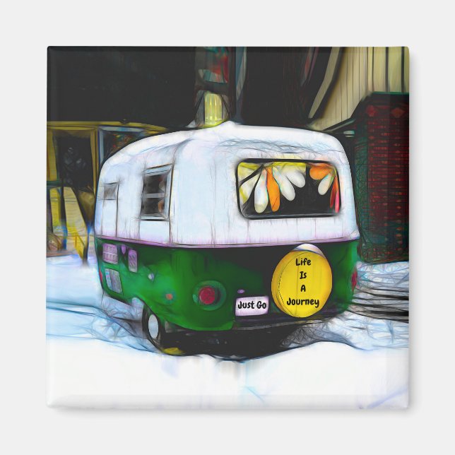 Imã Camper Retro Hippie Life Is A Journey Just Go (Frente)