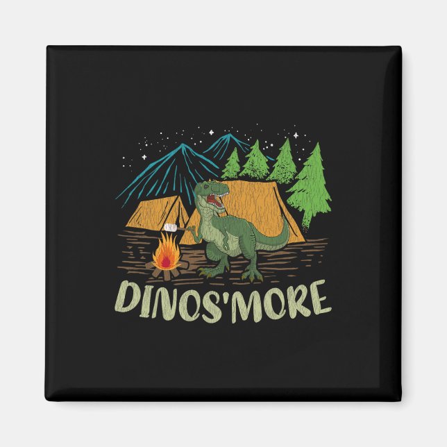 Imã Camping S'more Dinosaur Lover Funny Dinosaur Campi (Frente)