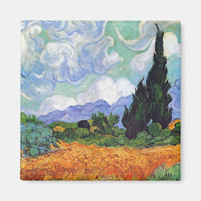 Imã Campos de trigo com Cypress Van Gogh Fine Art (Frente)