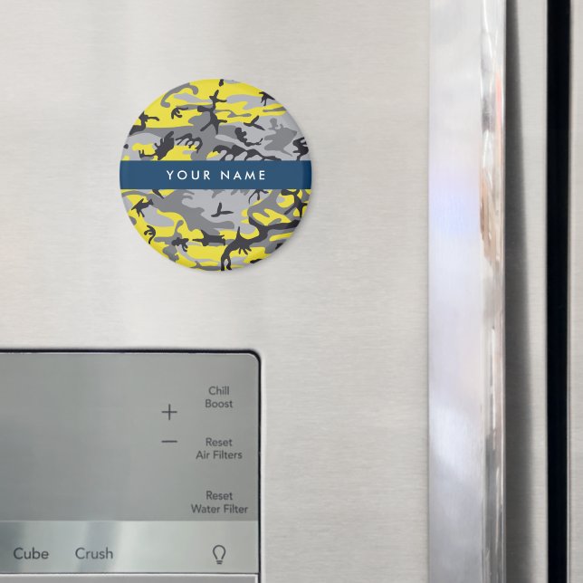 Imã Camuflagem Amarela e Cinza Seu nome Personaliza (In Situ (Fridge))