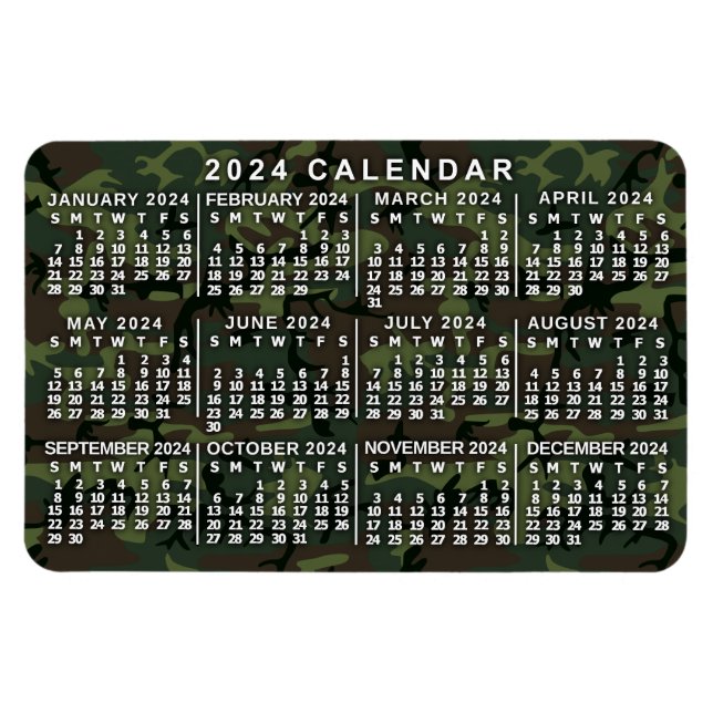 Ímã Camuflagem de Calendário Mensal 2024 Camuflagem Ve (Horizontal)