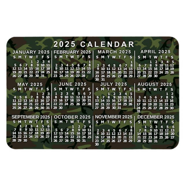 Ímã Camuflagem de Calendário Mensal 2025 Camuflagem Ve (Horizontal)