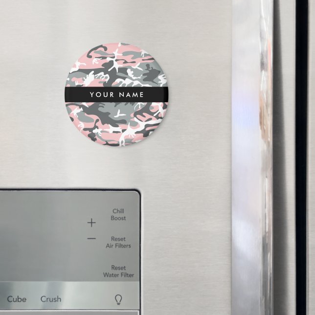 Imã Camuflagem rosa e Cinza Seu nome Personaliza (In Situ (Fridge))
