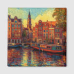 Imã Canal Amsterdã guarda estilo van Gogh<br><div class="desc">uma bela pintura,  ao estilo de van Gogh,  das casas de canal e barcos domésticos em Amsterdã</div>