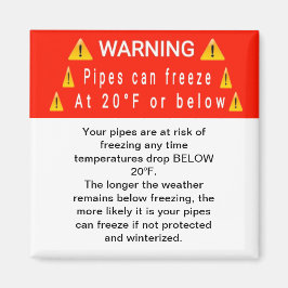 Imã Canalizações congeladas no ímã de aviso temporário