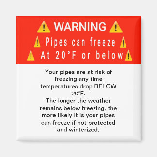 Imã Canalizações congeladas no ímã de aviso temporário