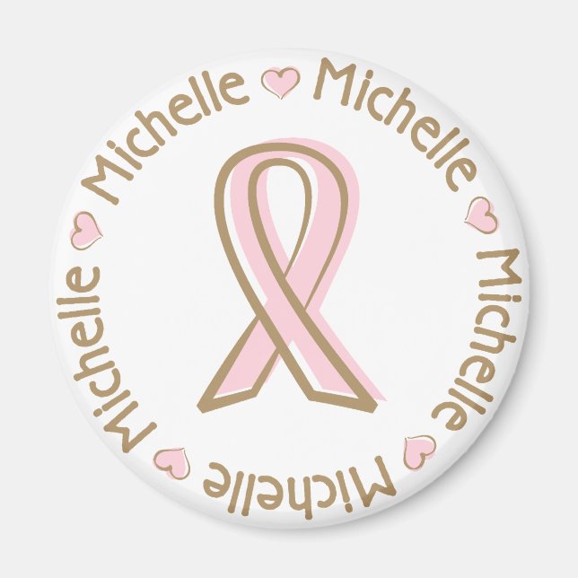 Imã Cancer de fita rosa com nome Michelle (Frente)