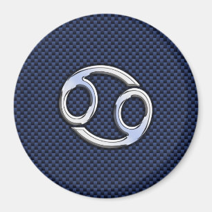 Imã Cancer Zodiac Símbolo Marinho Azul Fibra de Carbon