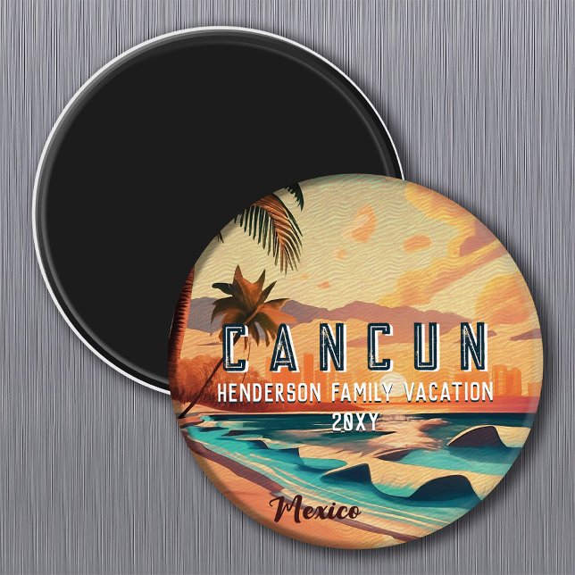 Imã Cancún México Palm Tree Sunset Viagem Souvenir (Criador carregado)