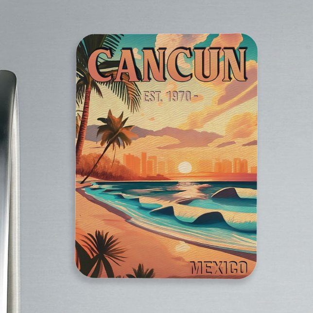 Ímã Cancún México Palm Tree Sunset Viagem Souvenir (Criador carregado)