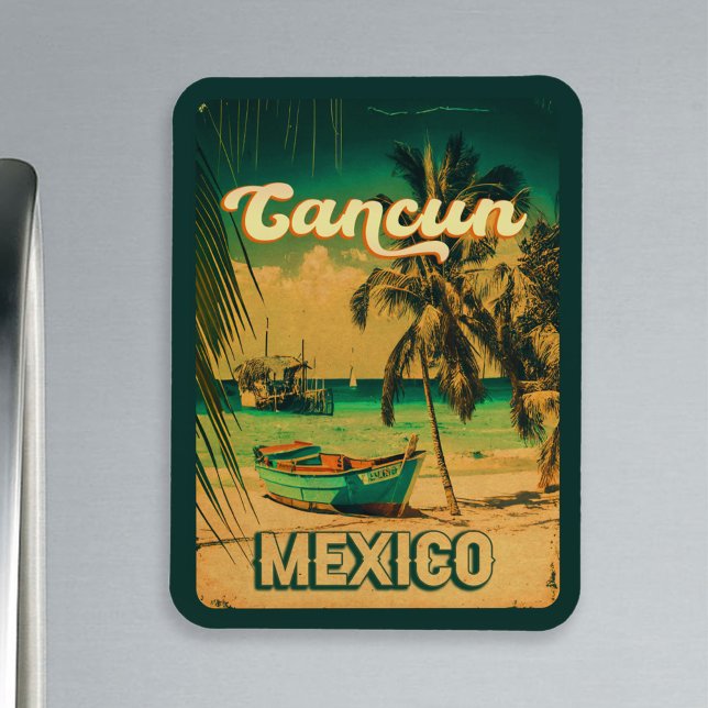 Ímã Cancun México Palm Tree Viagens vintage Souvenir (Criador carregado)