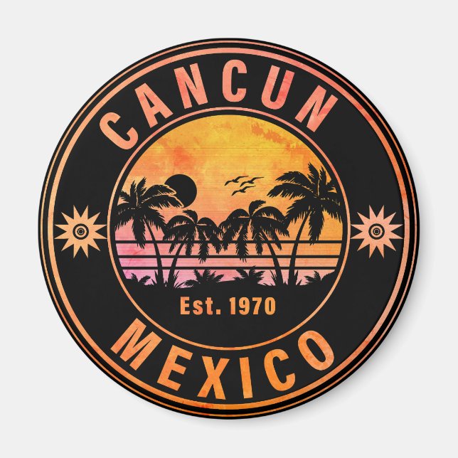 Imã Cancún México Palm Tres Viagens vintage Souvenirs (Frente)