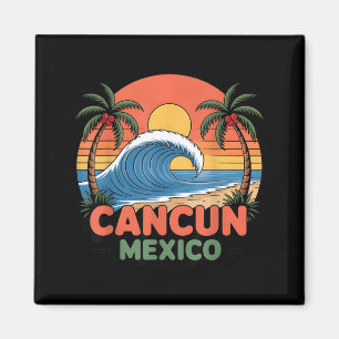 Imã Cancun Retro México Pôr do Sol Palmeira Praia Verã