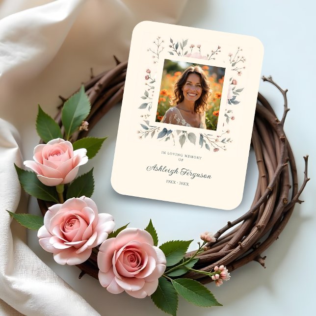 Ímã Candid Delicate Pastel Floral Frame Photo Funeral  (Candid Delicate Floral Frame Photo Funeral Magnets Cards in Soft Pastel Colors.)