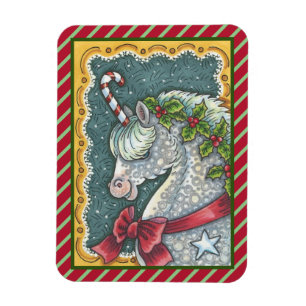 ÍMÃ CANDY CANE CHRISTMAS UNICORN, HORSE PONY MAGNET