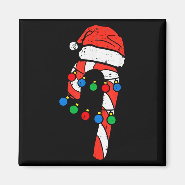 Imã Candy Cane Santa Hat Christmas Lights Xmas Men Wom (Frente)