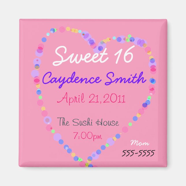 Imã Candy Heart Doce 16 Aniversário (Frente)