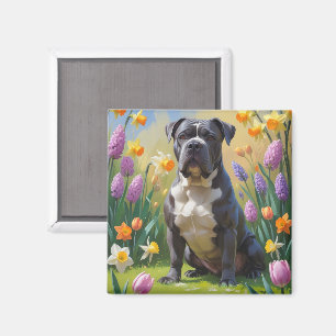 Imã Cane Corso Cachorro Flores de Primavera Pintura