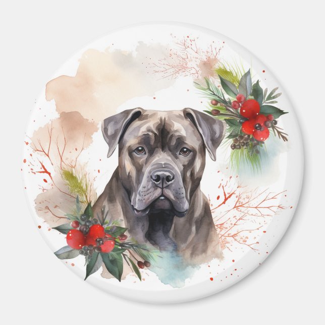 Imã Cane Corso Christmas Wreath Festivo Pup (Frente)