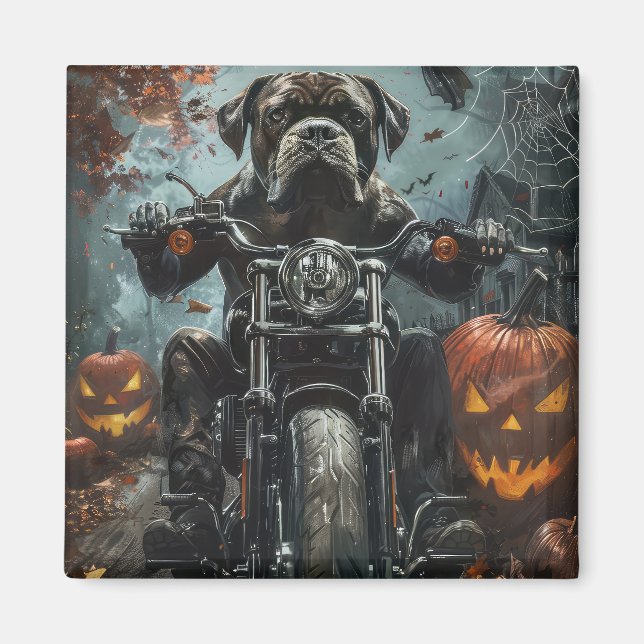 Imã Cane Corso Pilotando Moto Halloween Assustador (Frente)