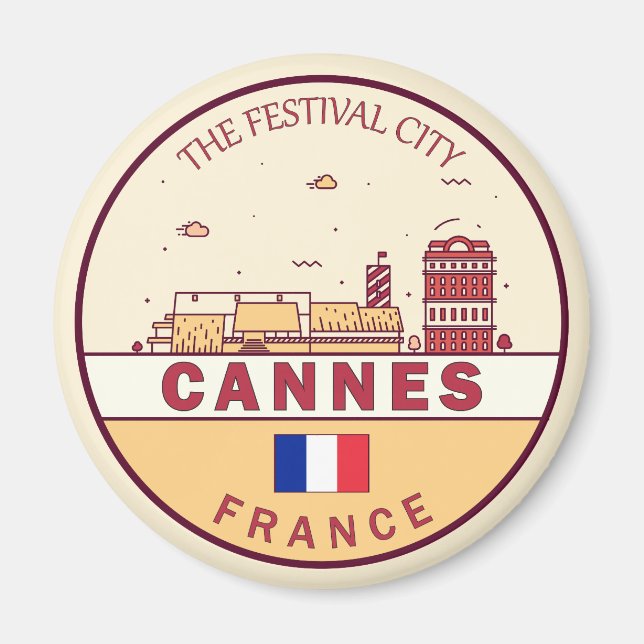 Imã Cannes France City Skyline Emblem (Frente)