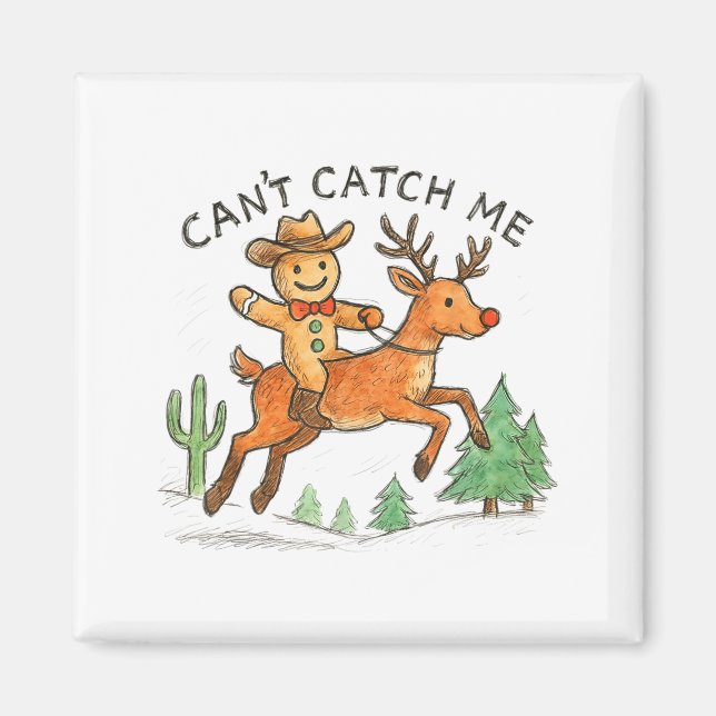 Imã Can't Catch Me Cowboy Gingerbread Man Christmas  (Frente)