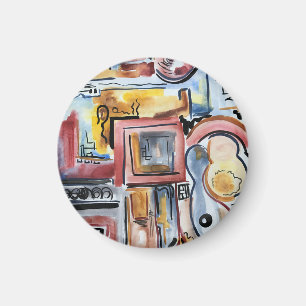 Imã Cantando Na Cozinha-Arte Abstrata em Aquarela