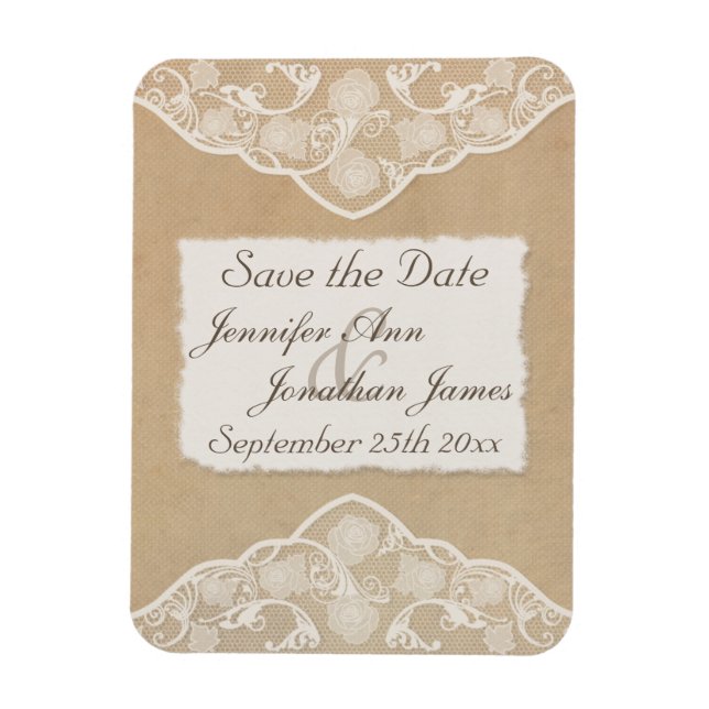 Ímã Canvas, Papel e Lace Olhar Salvar a Data (Vertical)