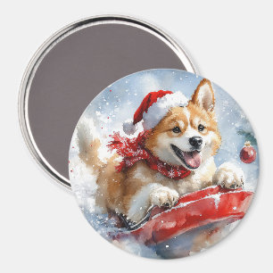 Imã Cão Akita em Trenó Deixe Nevar Natal