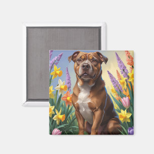 Imã Cão American Staffordshire Flores de Primavera Pin
