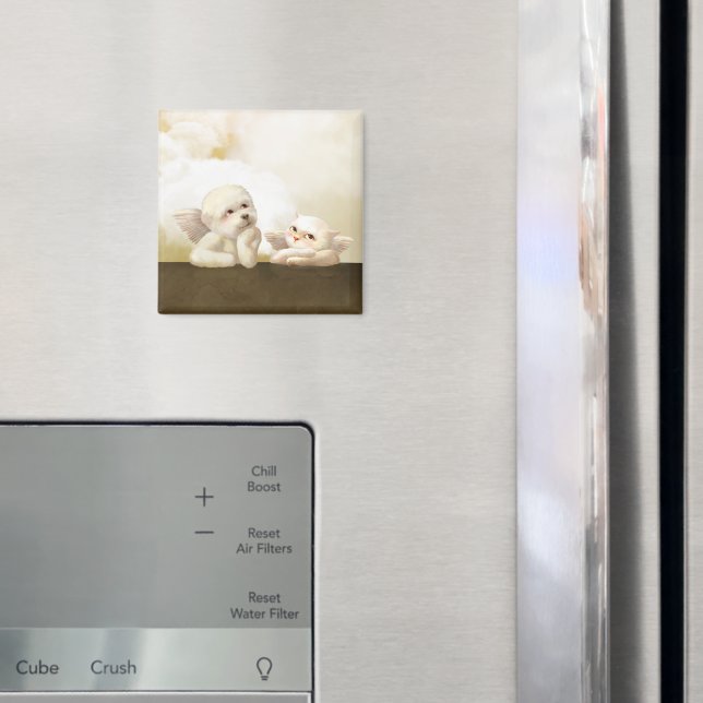 Imã Cão Angélico e Gato na Nuvem (In Situ (Fridge))