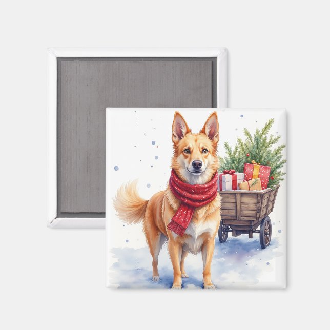 Imã Cão Australiano de Cauda Cortada em Aquarela (Front/Back)