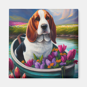 Imã Cão Basset Hound em uma Pá: Uma Aventura Cênica