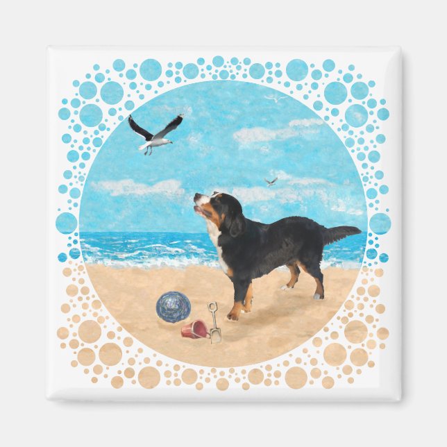 Imã Cão Bernês na Praia (Frente)