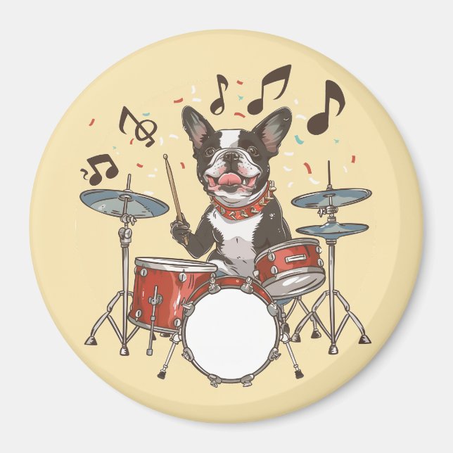 Imã Cão Boston Terrier Tocando Tambores (Frente)