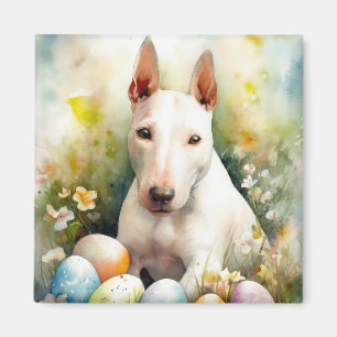 Imã Cão Bull Terrier com Ovos da Páscoa Feriado