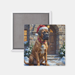 Imã Cão Bullmastiff Guardião da Mansão de Natal Arte