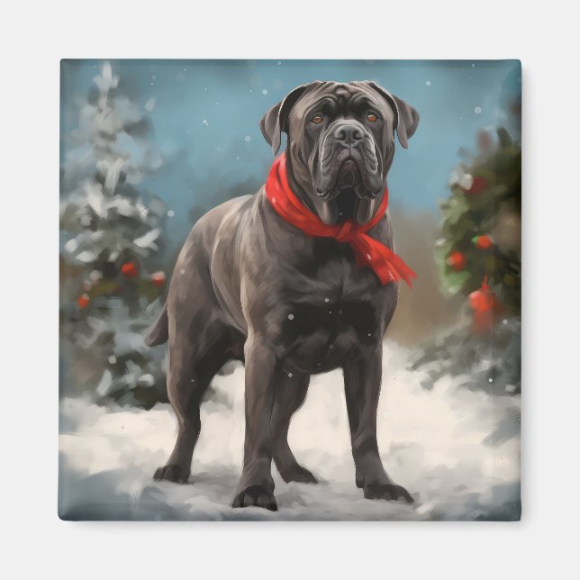 Imã Cão Cane Corso na Neve Natal (Frente)